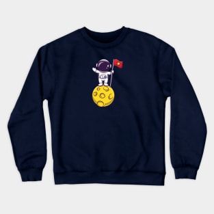 Astronaut Holding Flag On Moon Cartoon Crewneck Sweatshirt